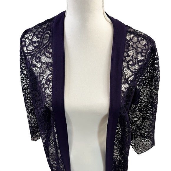 Maya Brook Lace Plum 3/4 Sleeve Cover Up Size 12 - Picture 3 of 8